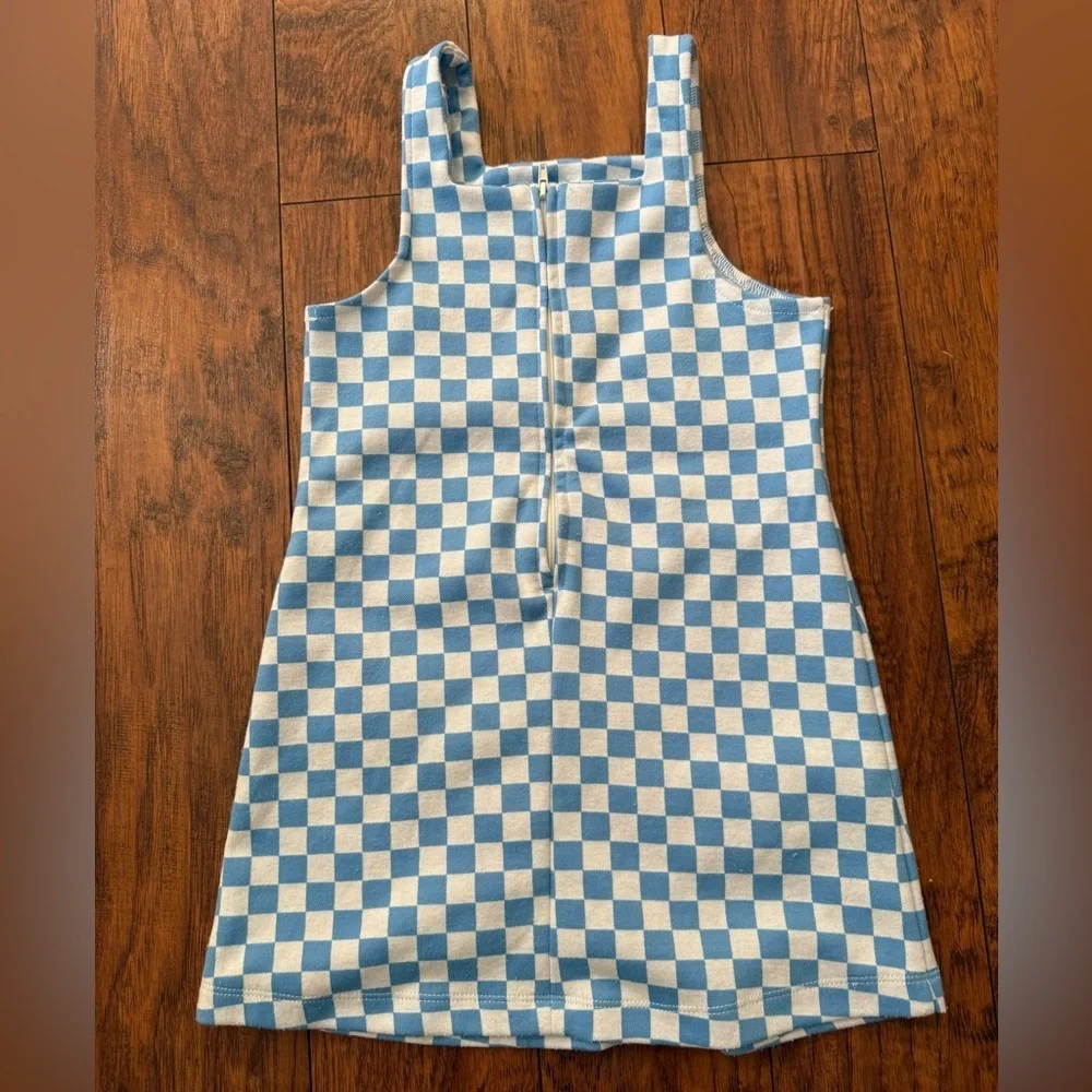 Rare Editions Girls Blue & White Checkered Romper Dress with Patches | Size 5